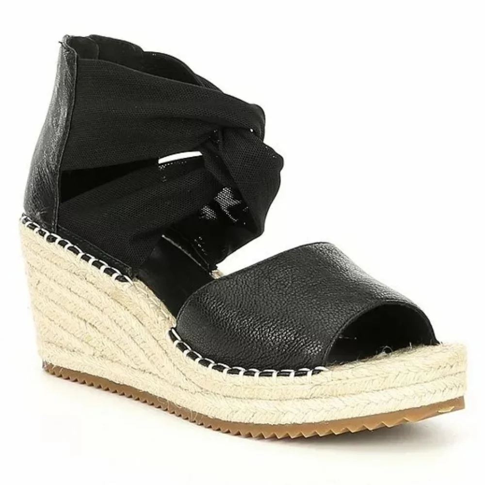 Eileen Fisher Wiley Black Wedge Espadrille Sandals